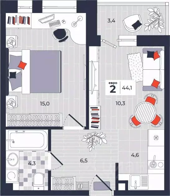 2-к кв. Тульская область, Тула ул. Академика Насоновой, 1А (44.1 м) - Фото 1