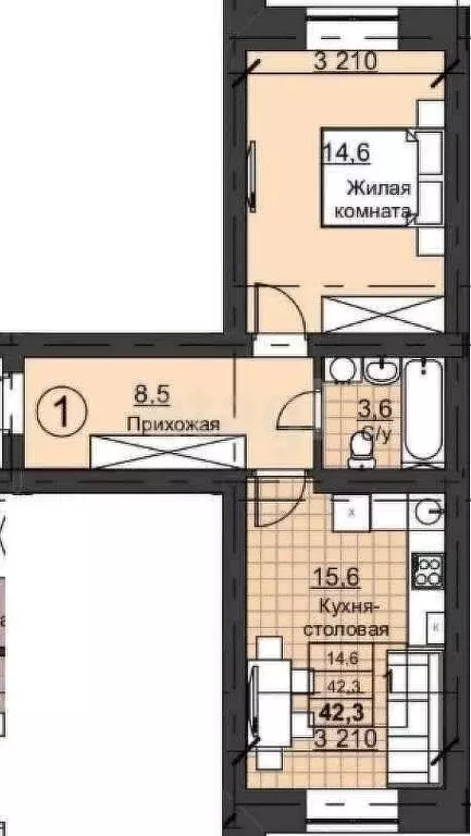 1-комнатная квартира: Оренбург, Улица Николая Ерышева, 13 (41.6 м) - Фото 1