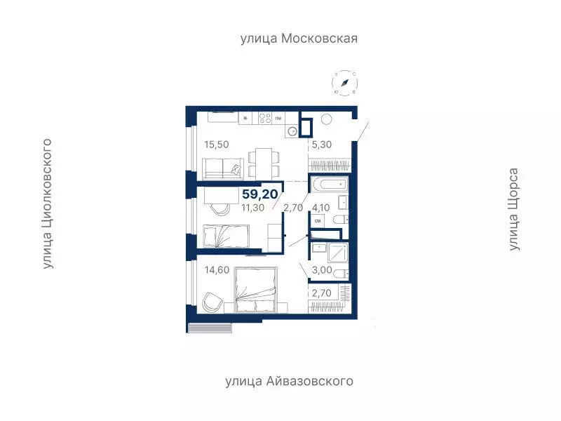 2-комнатная квартира: Екатеринбург, улица Айвазовского, 52 (59.2 м) - Фото 0