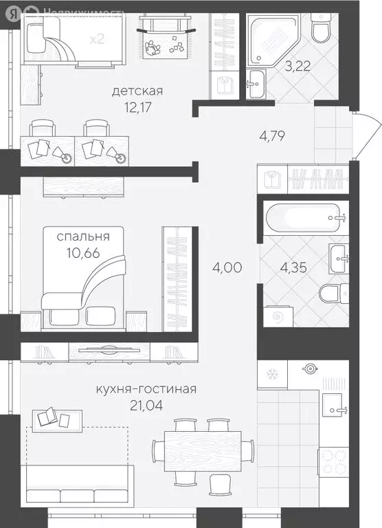 2-комнатная квартира: Тюмень, улица Василия Малкова, 10 (60.3 м) - Фото 1