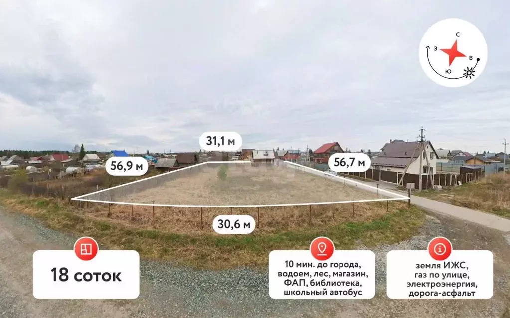 Участок в Тюменская область, Тюменский муниципальный округ, с. Гусево ... - Фото 1