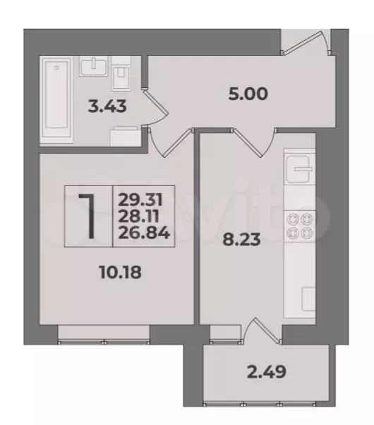 1-к. квартира, 30 м, 3/9 эт. - Фото 1
