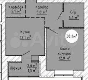 1-к. квартира, 38,2м, 2/10эт. - Фото 1