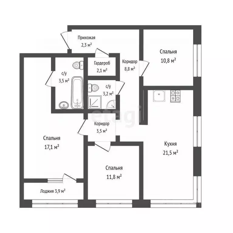 3-к кв. Тюменская область, Тюмень ДОК мкр, ул. Воронинская, 41 (86.9 ... - Фото 1