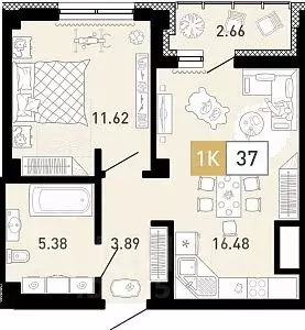 1-к кв. Тюменская область, Тюмень ул. Константина Посьета, 6 (37.7 м) - Фото 0