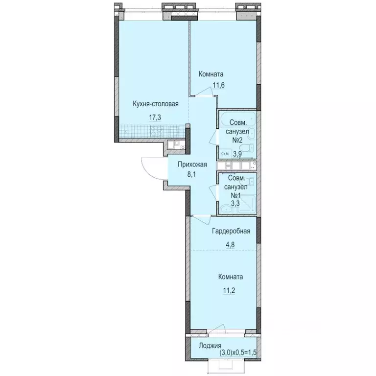 2-к кв. Татарстан, Казань Ферма-2 жилмассив,  (61.7 м) - Фото 0