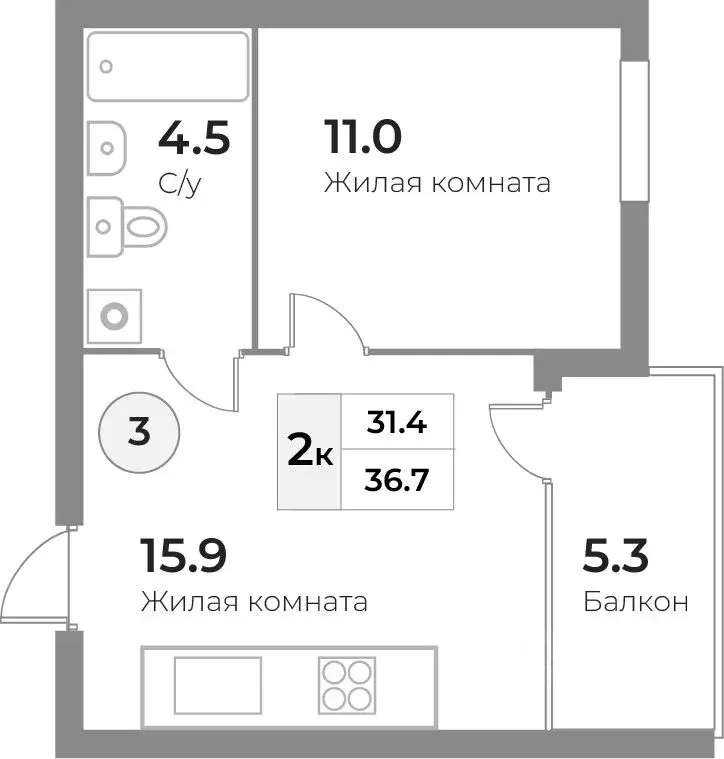 2-к кв. Калининградская область, Зеленоградск  (36.7 м) - Фото 0