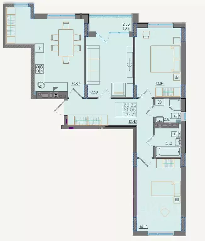 3-к кв. Калининградская область, Черняховск пер. 2-й Победы, 1к2 ... - Фото 2