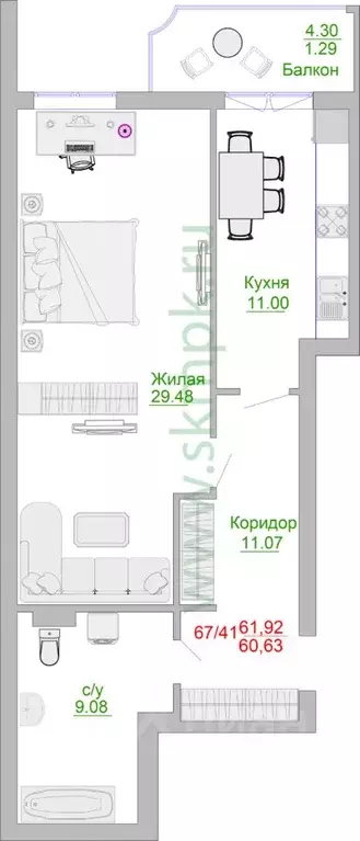 1-к кв. калининградская область, пионерский портовая ул, 5 (66.2 м) - Фото 0