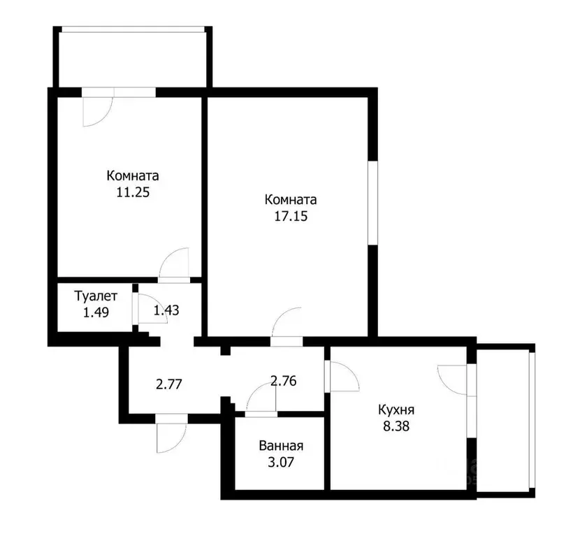 Квартира, 2 комнаты, 48.3 м - Фото 0