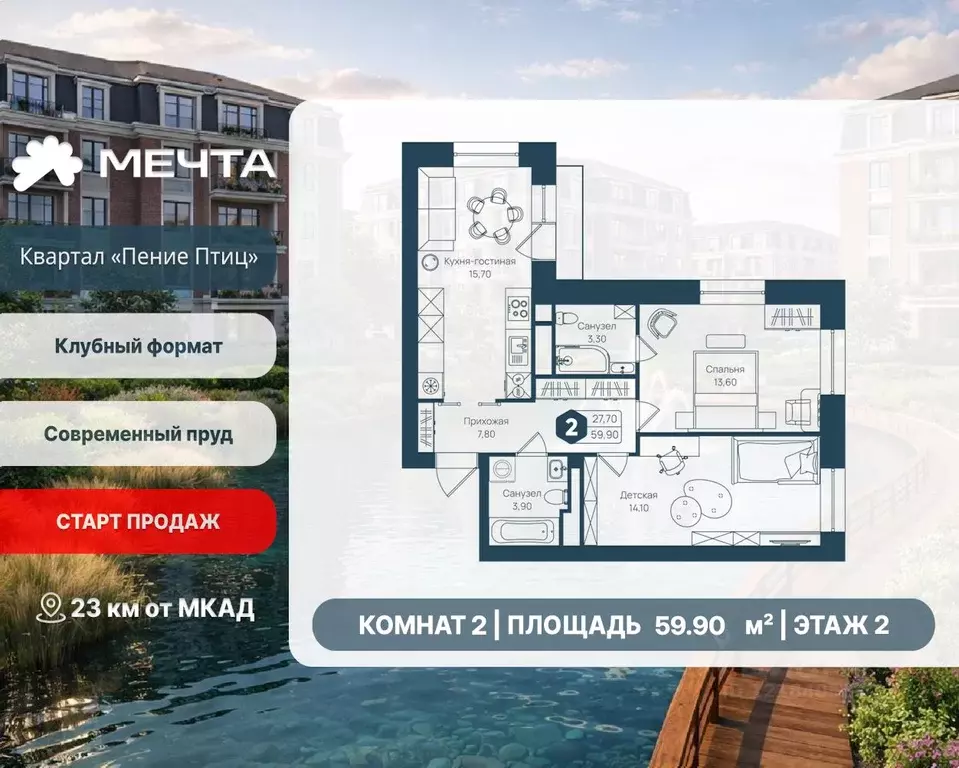 2-к кв. Московская область, Дмитровский муниципальный округ, с. ... - Фото 1