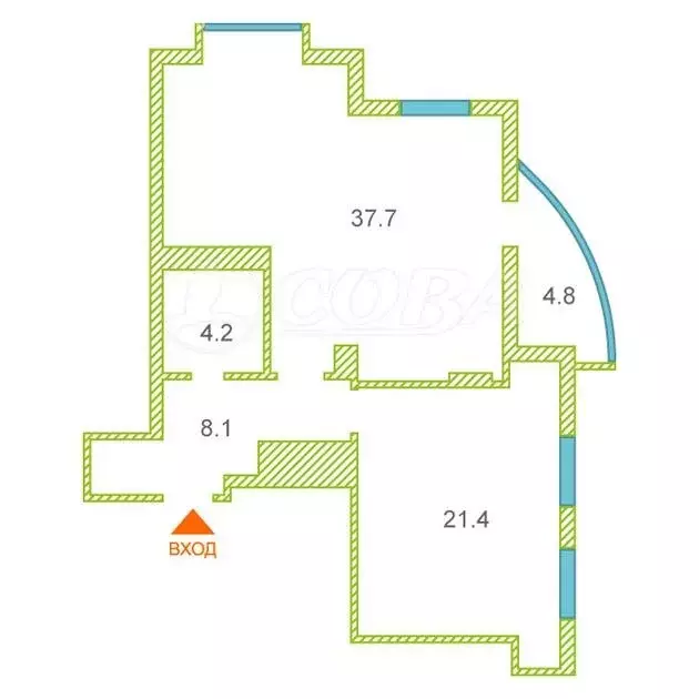 1-комнатная квартира: Тюмень, улица Максима Горького, 68 (72 м) - Фото 1