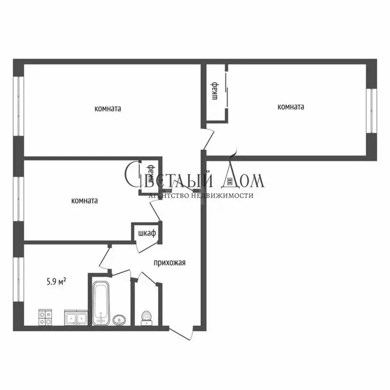 3-комнатная квартира: Чернушка, Коммунистическая улица, 37 (58.2 м) - Фото 0