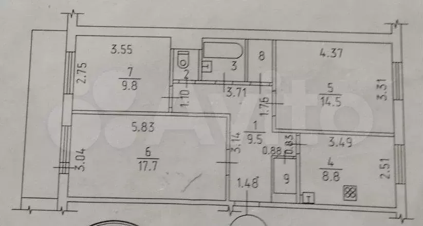 3-к. квартира, 66,4 м, 9/9 эт. - Фото 0