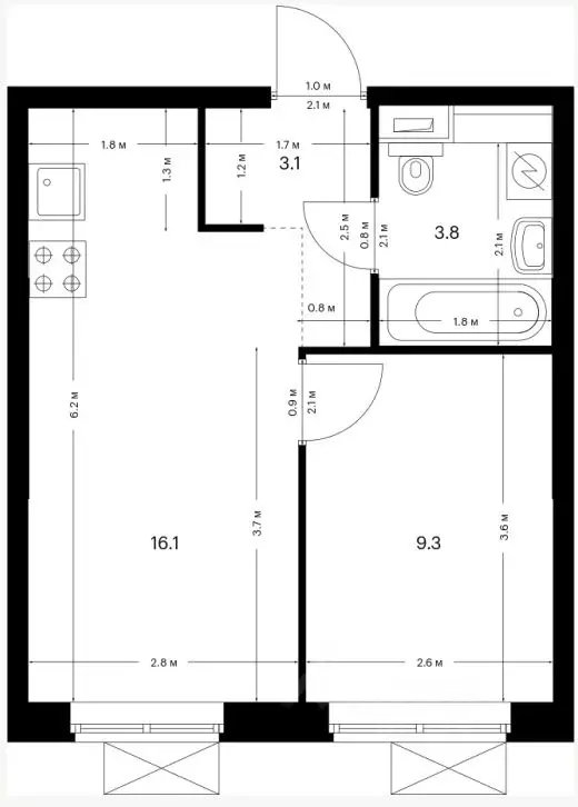 1-к кв. Москва Кавказский бул., 51к1 (31.2 м) - Фото 2