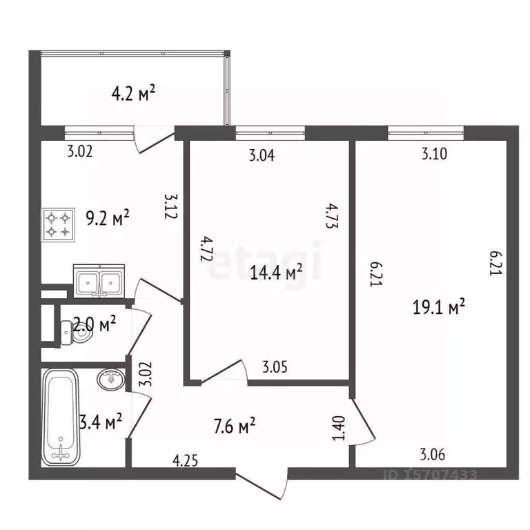 2-к кв. Санкт-Петербург Дачный просп., 21К1 (55.7 м) - Фото 2