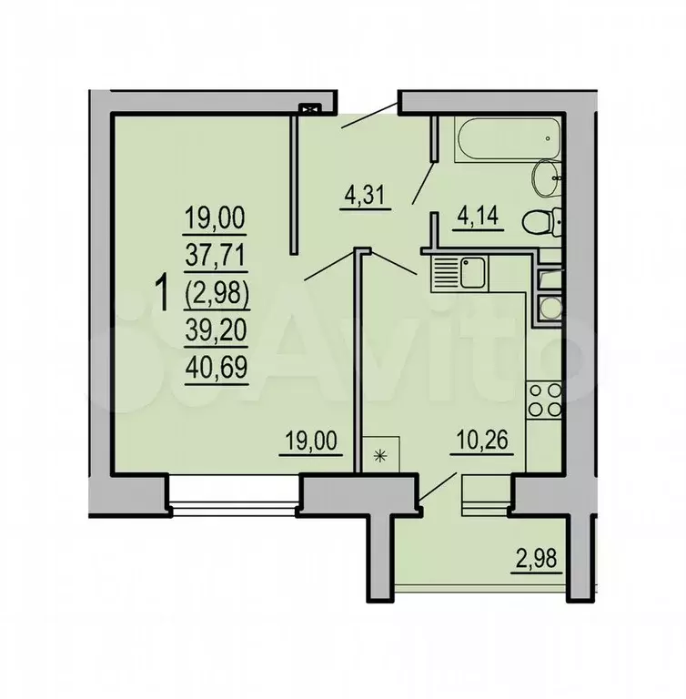1-к. квартира, 40,7 м, 2/5 эт. - Фото 0