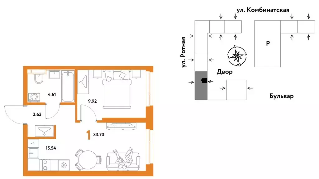 1-комнатная квартира: Екатеринбург, Ленинский район (33.7 м) - Фото 1