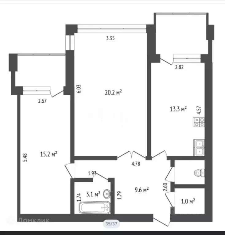 2-к кв. Тюменская область, Тюмень ул. 50 лет Октября, 24к2 (63.5 м) - Фото 1