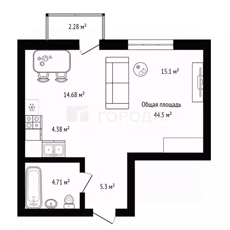 2-к кв. Новосибирская область, Новосибирск Дачное ш., 20Б (44.5 м) - Фото 1