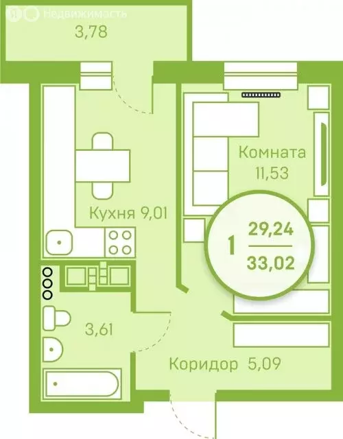 1-комнатная квартира: Тюмень, Велижанская улица, 66к1 (30 м) - Фото 2