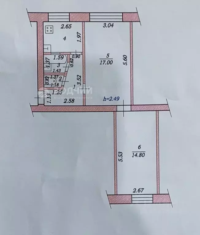 2-к кв. Чувашия, Чебоксары ул. Патриса Лумумбы, 4 (45.5 м) - Фото 1