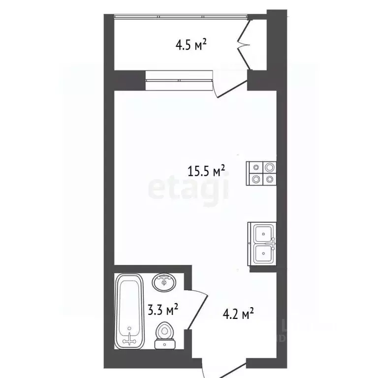 Студия Тюменская область, Тюмень ул. Игоря Комиссарова, 25 (23.0 м) - Фото 2