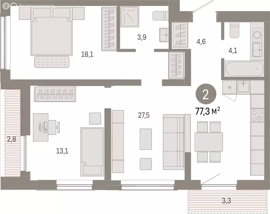 2-комнатная квартира: Новосибирск, Большевистская улица, с49 (77.26 м) - Фото 0