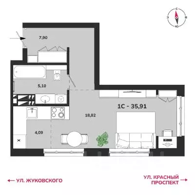 1-к кв. Новосибирская область, Новосибирск Аэропорт мкр,  (35.91 м) - Фото 0