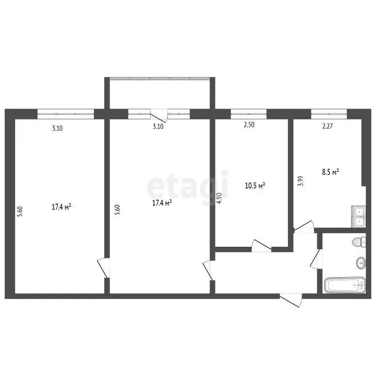 3-комнатная квартира: Кыштым, улица В.А. Дёмина, 12 (61.5 м) - Фото 1