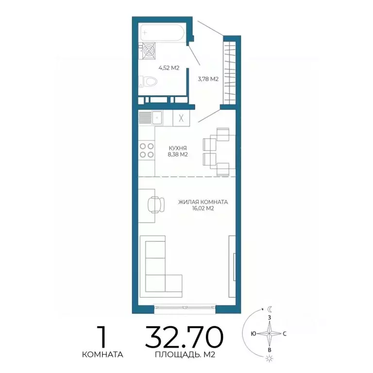 1-к кв. Пензенская область, Пенза Чаадаев жилой комплекс (32.7 м) - Фото 1