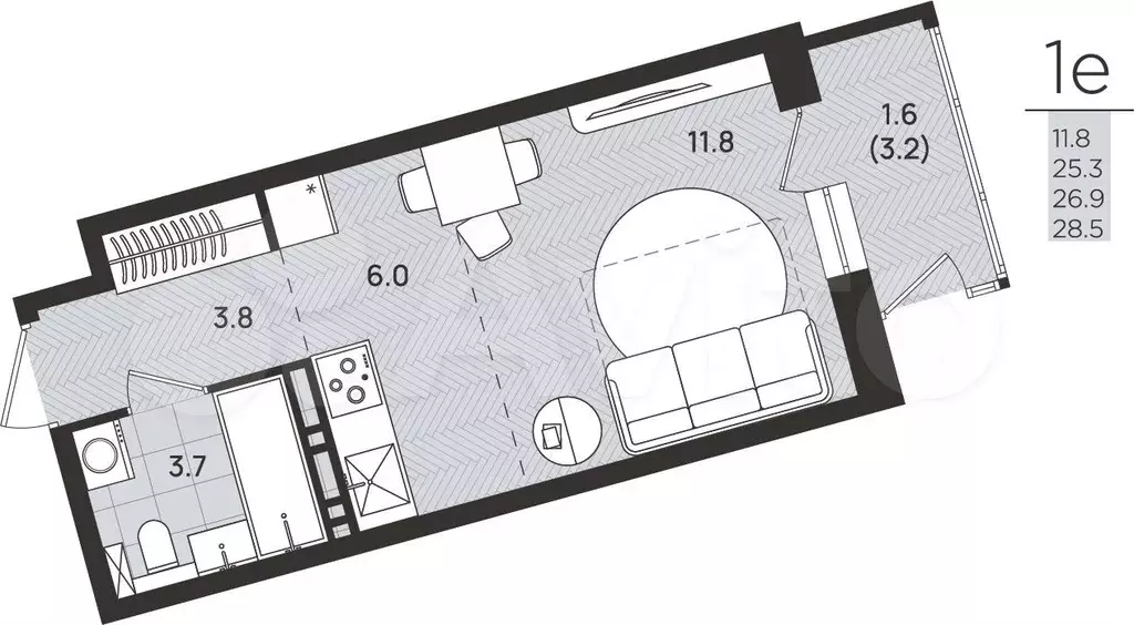 Квартира-студия, 26,9 м, 3/8 эт. - Фото 0