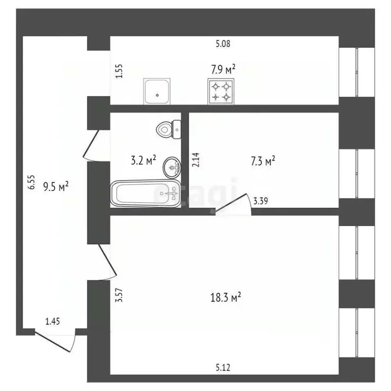 2-к кв. Ростовская область, Ростов-на-Дону ул. Шаумяна, 2/10 (46.2 м) - Фото 0