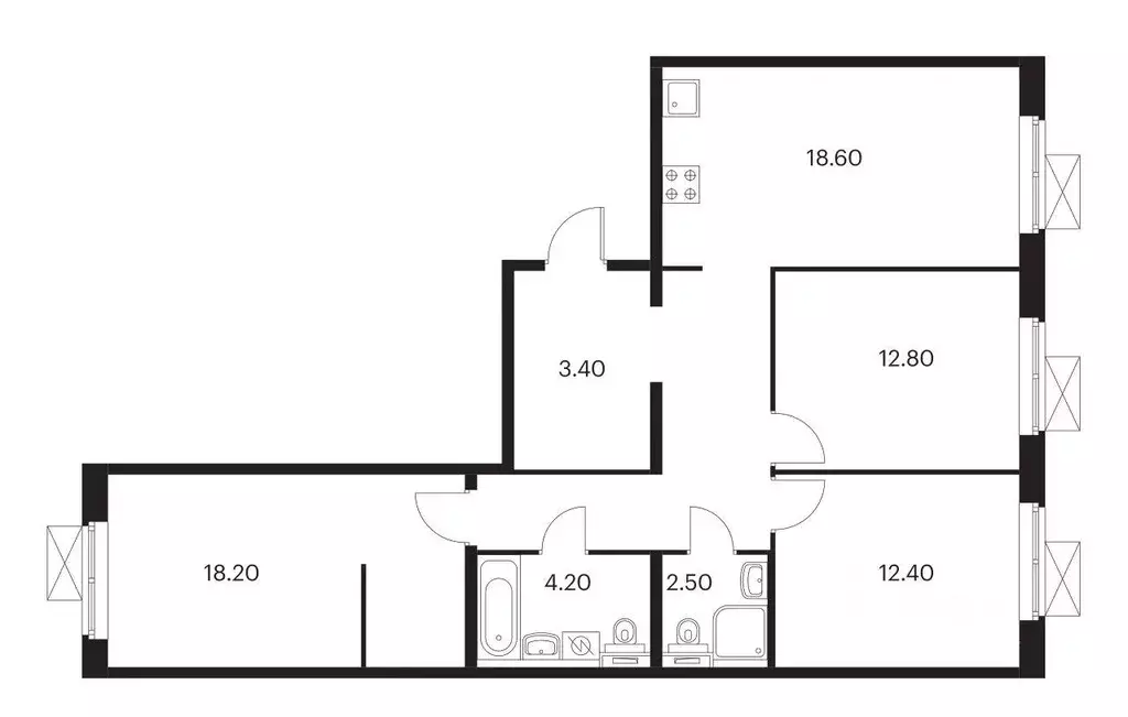 Квартира, 3 комнаты, 87.1 м - Фото 1