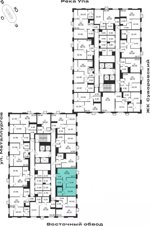 2-к кв. Тульская область, Тула Парк Патриот жилой комплекс (55.08 м) - Фото 0