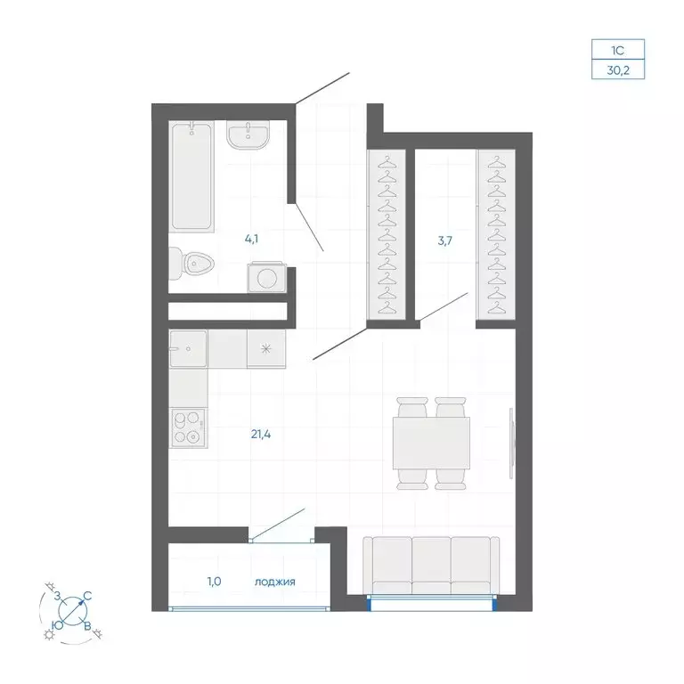 Квартира-студия: Екатеринбург, улица Вильгельма де Геннина, 59 (30.2 ... - Фото 2