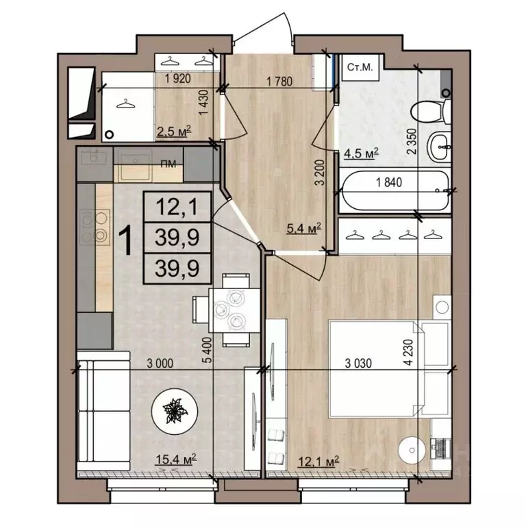 1-к кв. Рязанская область, Рязань ул. Новоселов, 33Б (39.9 м) - Фото 1