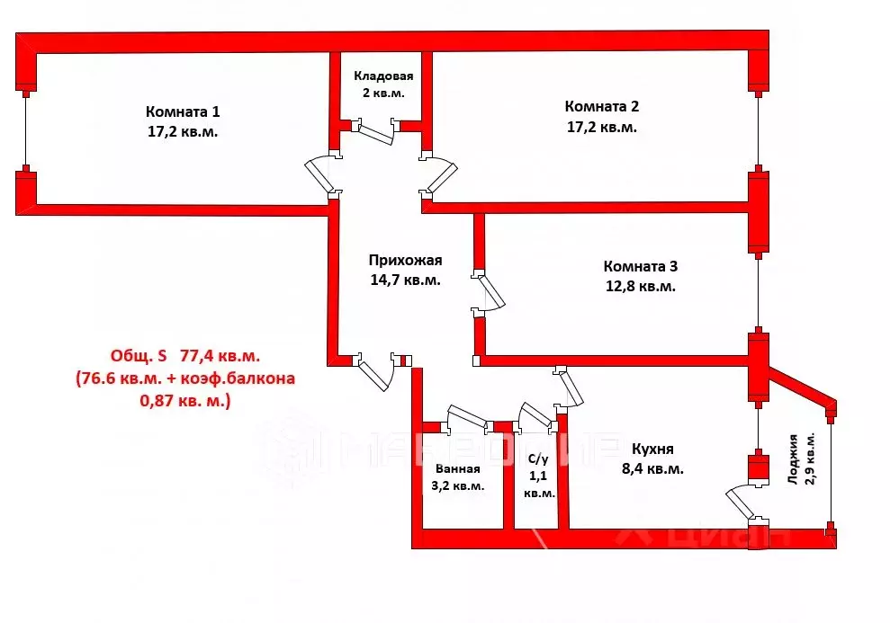 3-к кв. Санкт-Петербург ул. Бадаева, 8к2 (77.47 м) - Фото 1