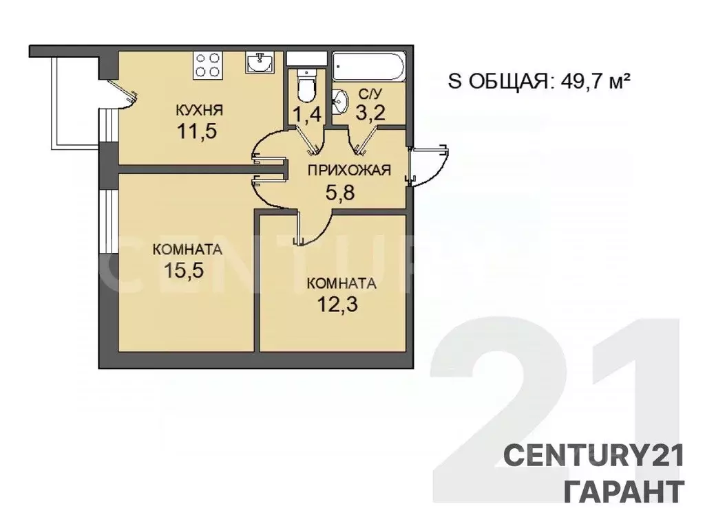 2-к кв. Санкт-Петербург, Санкт-Петербург, Пушкин Саперная ул., 55к2с3 ... - Фото 1