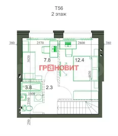 3-к. квартира, 56,8 м, 2/2 эт. - Фото 0
