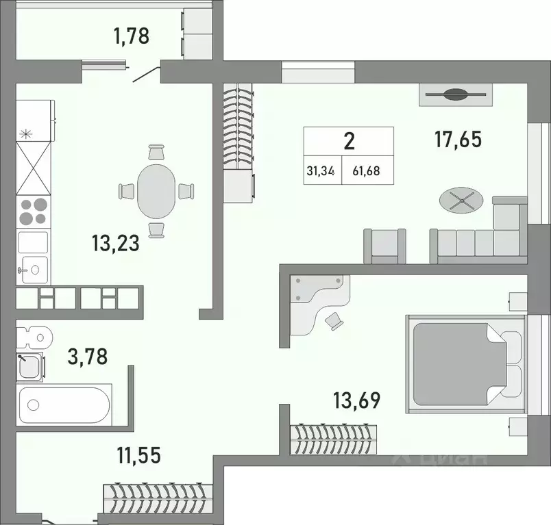 2-к кв. Оренбургская область, Оренбург ул. Юркина, 4/1 (61.68 м) - Фото 1