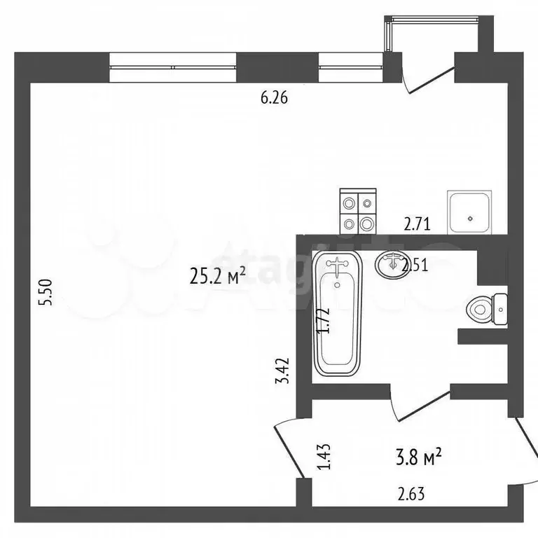 Квартира-студия, 33 м, 3/5 эт. - Фото 0