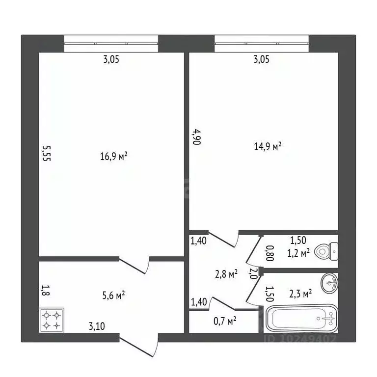 2-к кв. Башкортостан, Благовещенск Социалистическая ул., 18/1 (44.4 м) - Фото 2