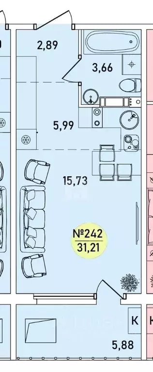 Студия Ярославская область, Ярославль 2-й мкр,  (31.21 м) - Фото 1