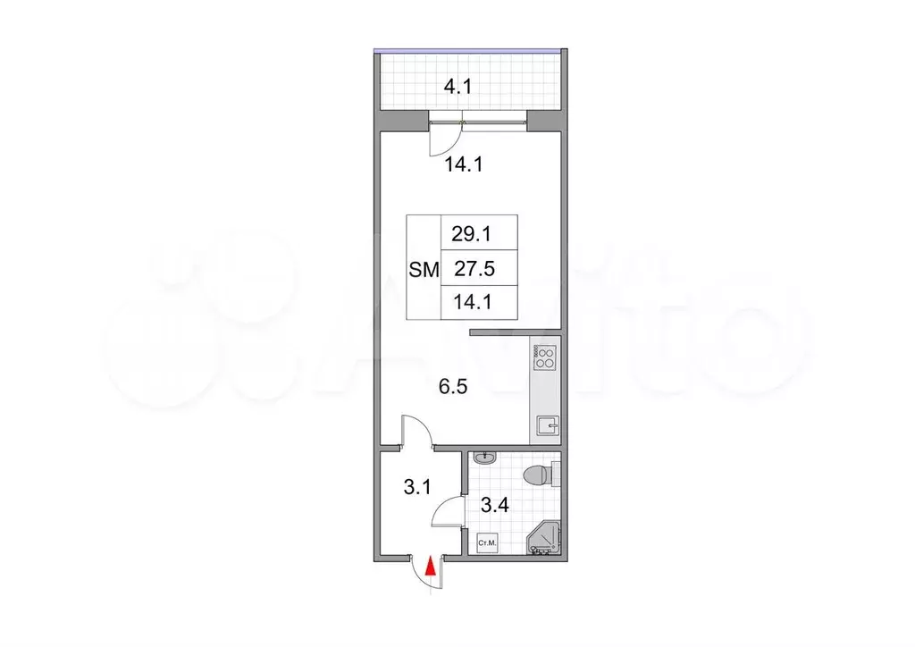 Квартира-студия, 27 м, 9/9 эт. - Фото 0