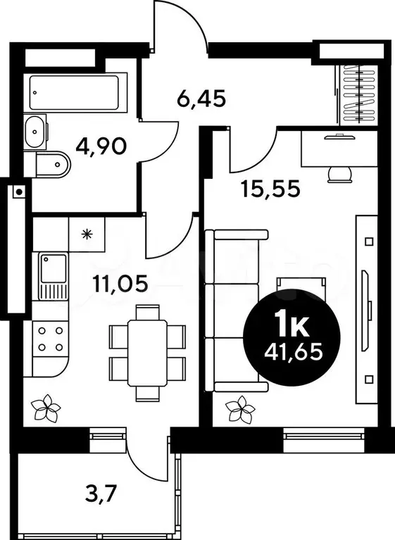 1-к. квартира, 41,7 м, 8/9 эт. - Фото 0