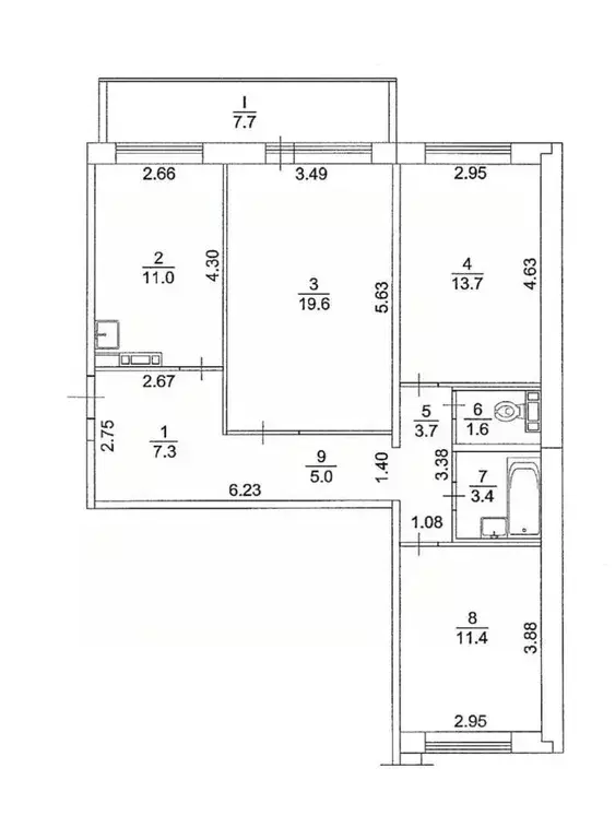 3-к кв. Томская область, Томск ул. Энтузиастов, 41 (76.7 м) - Фото 0