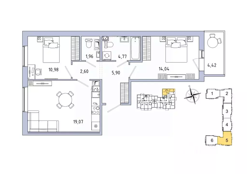 2-к кв. Ленинградская область, Гатчина Въезд мкр,  (60.65 м) - Фото 1