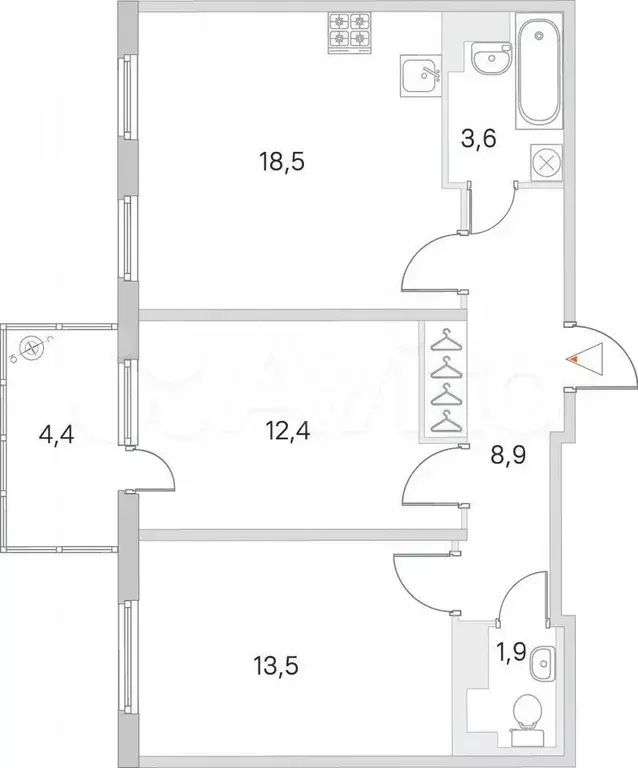 2-к. квартира, 58 м, 4/4 эт. - Фото 0