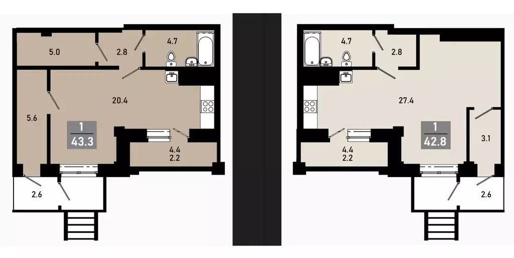 1-к кв. Омская область, Омск Гармония жилой комплекс (41.1 м) - Фото 2